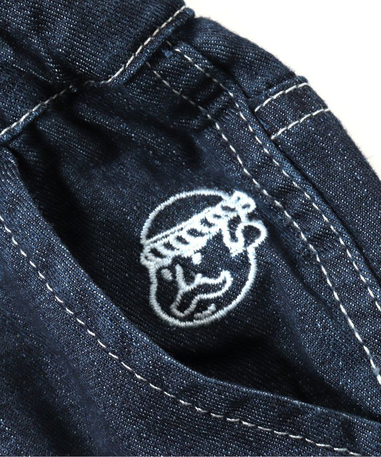 日本 BREEZE - 夏日祭典逗趣刺繡手巾牛仔短褲-幽默師匠-淺藍