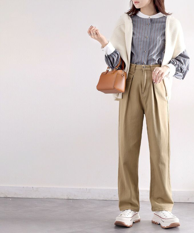 日本 Classical Elf - [熱銷NO.1] 舒適顯瘦打褶長褲-丹寧布-淺灰