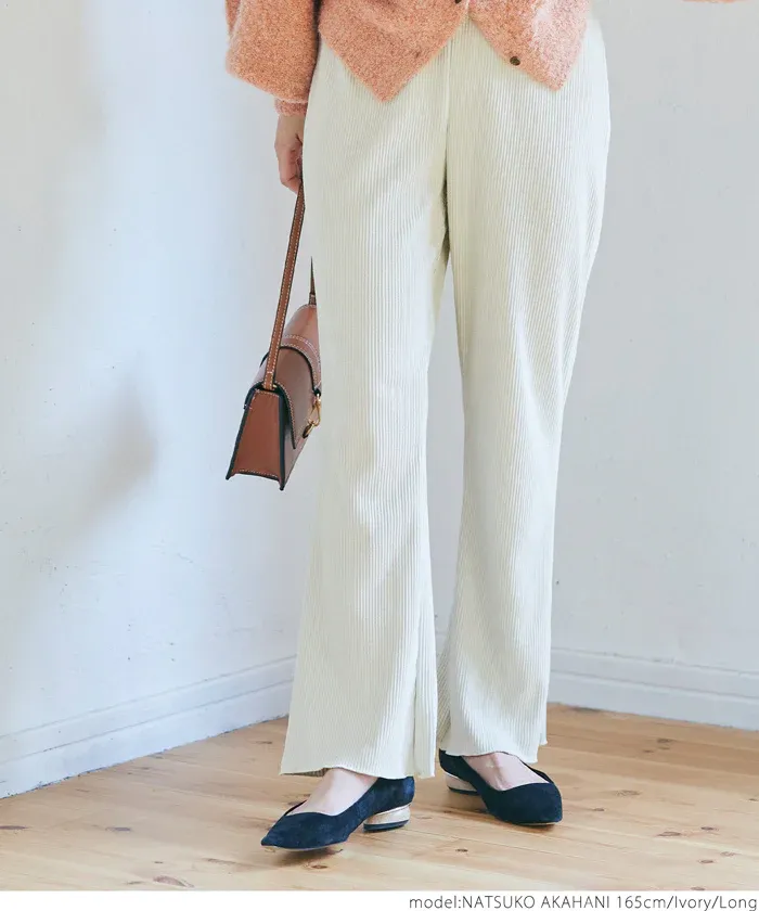 日本 COCA - 秋冬款燈芯絨百搭寬褲-酒紅