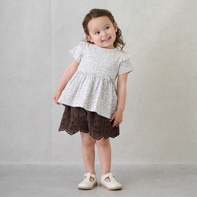 日本 petit main - 荷葉袖傘狀層次短袖上衣-星星-薄荷綠