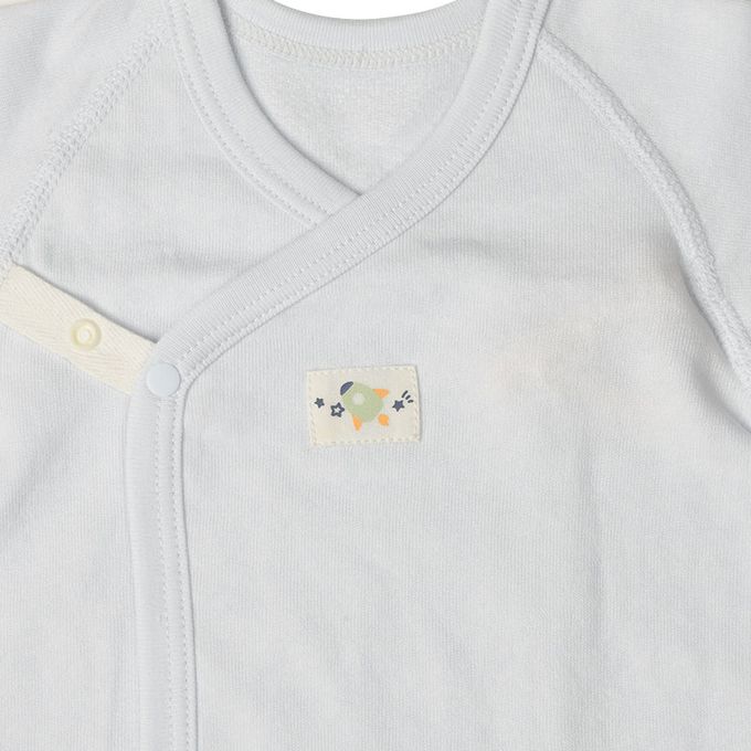 akachan honpo - 長袖新生兒內衣4件組-按扣款 毛圈布 火箭-淺藍色 (50~60cm)