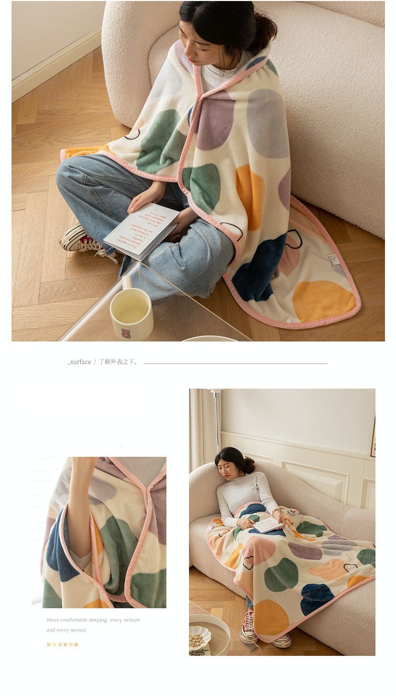 珊瑚絨質感披肩懶人毯｜披、蓋兩用，還能變化穿法親膚保暖❤