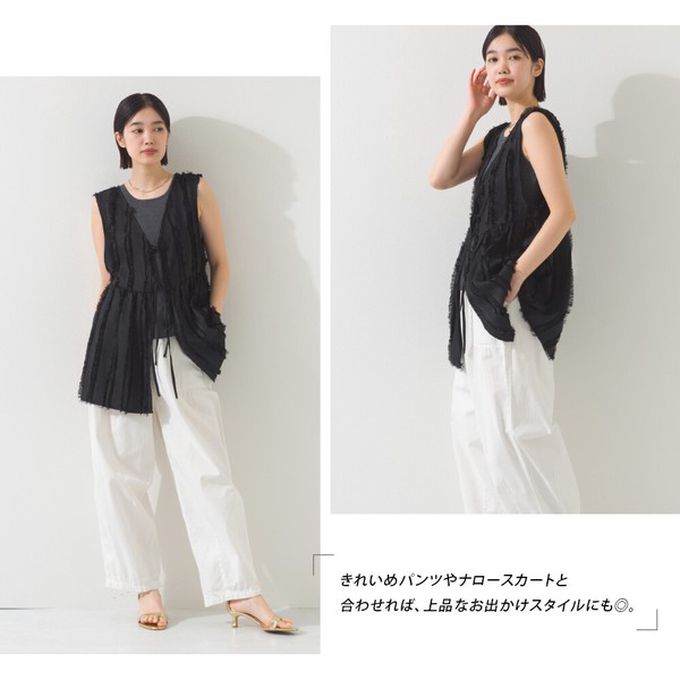 日本 OMNES - 前後2way甜美流蘇造型穿搭背心-黑