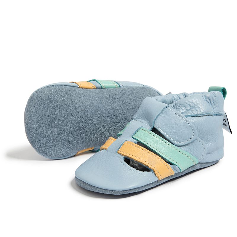 英國 shooshoos - 健康無毒真皮手工鞋/學步鞋/嬰兒鞋-雙色編織(藍/黃綠)