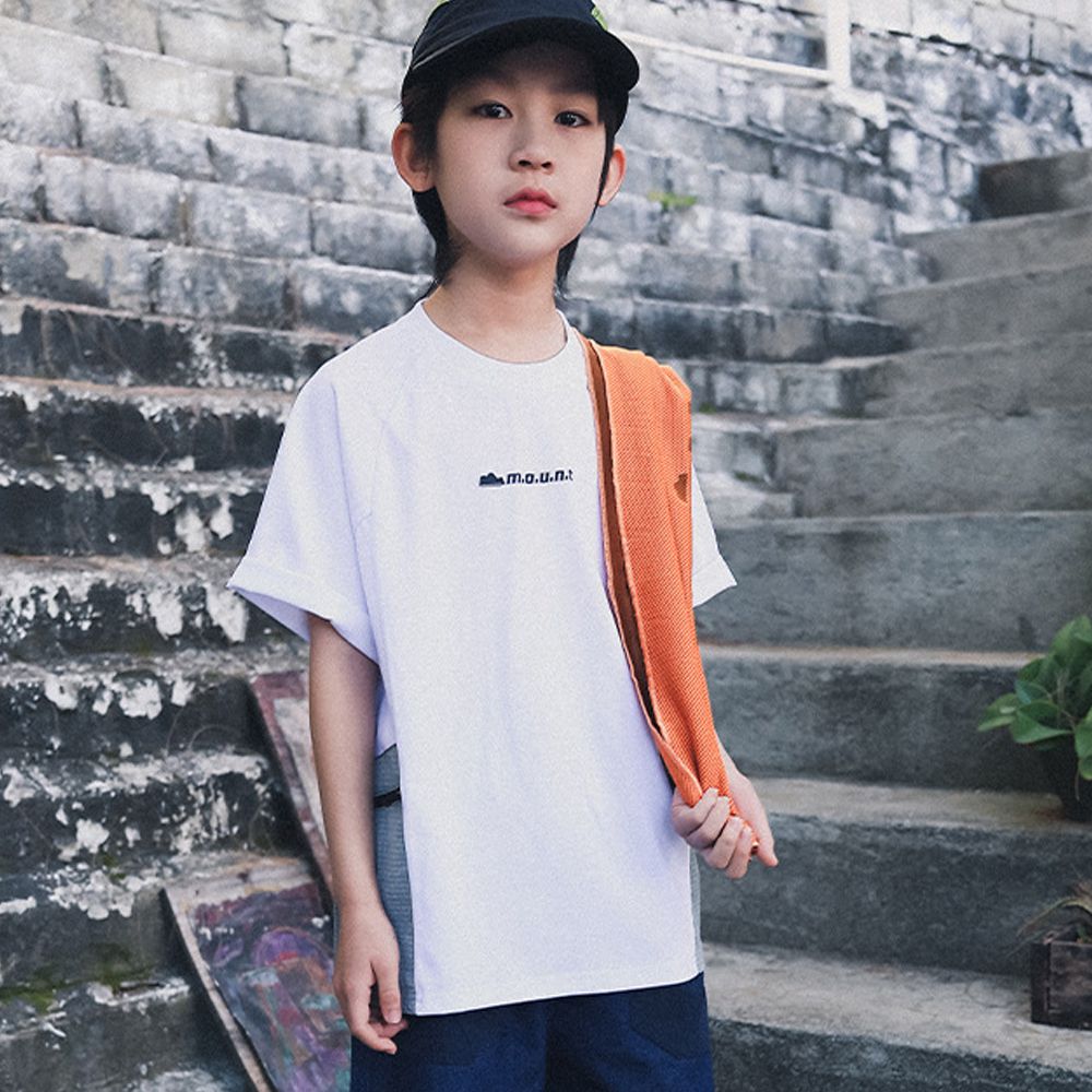 休閒圓領短袖上衣-拉鏈口袋-白色