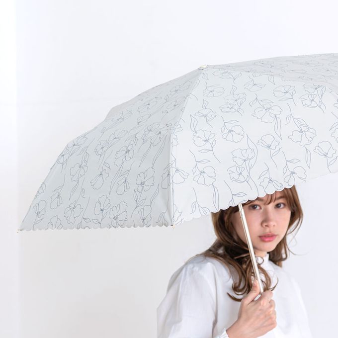 日本中谷 - 100%遮光 抗UV歐風波浪邊J型把手折疊傘-優雅花紋-簡約黑 (傘骨55cm)