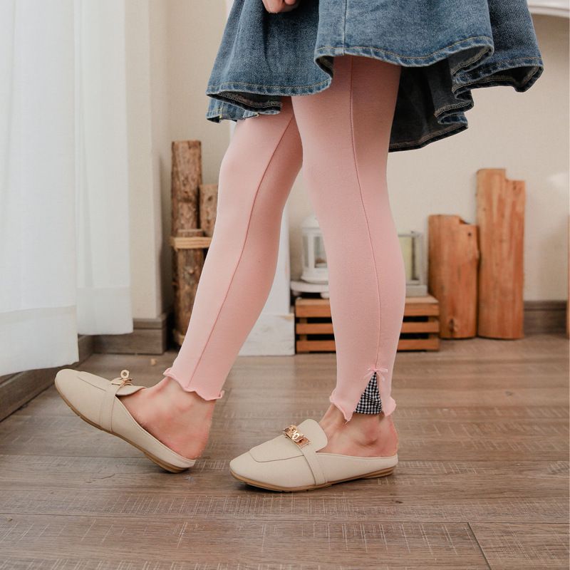 FANMOU - 九分內搭褲-格紋木耳邊-灰色