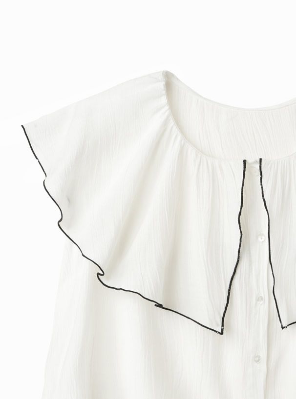 日本 GRL - 大片復古領片微皺無袖襯衫-白