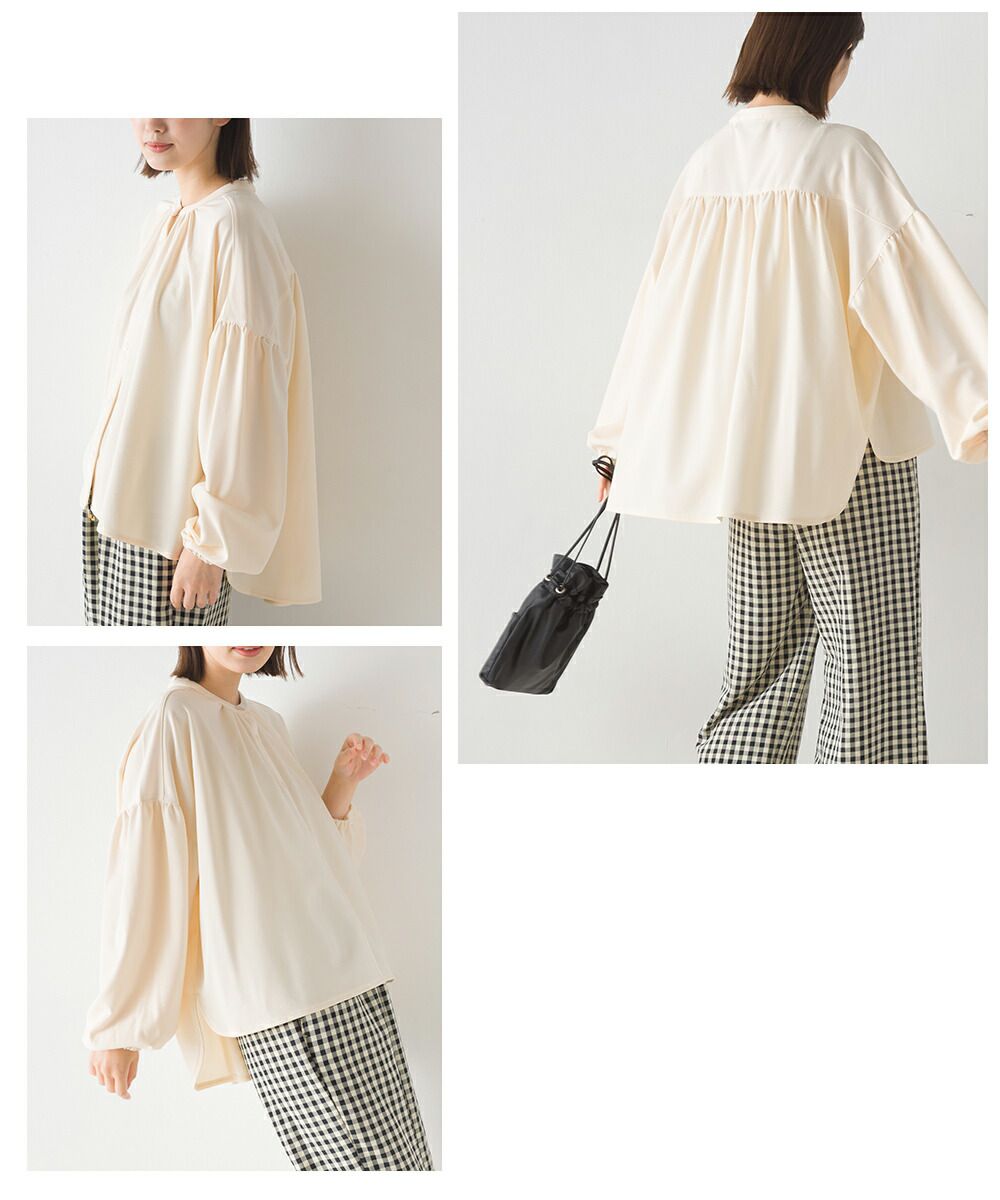 日本 OMNES - 梨地質感細緻雪紡長袖襯衫-黑