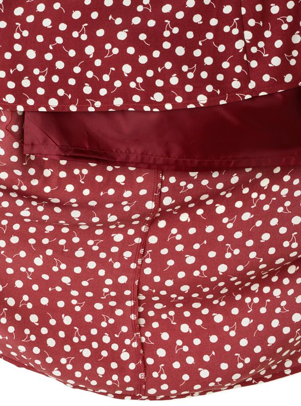 日本 GRL - 櫻桃點點V領復古泡泡短袖洋裝-黑