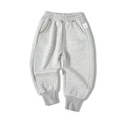 BE TOP - 加絨腰鬆緊束口休閒長褲-灰色小恐龍-灰色