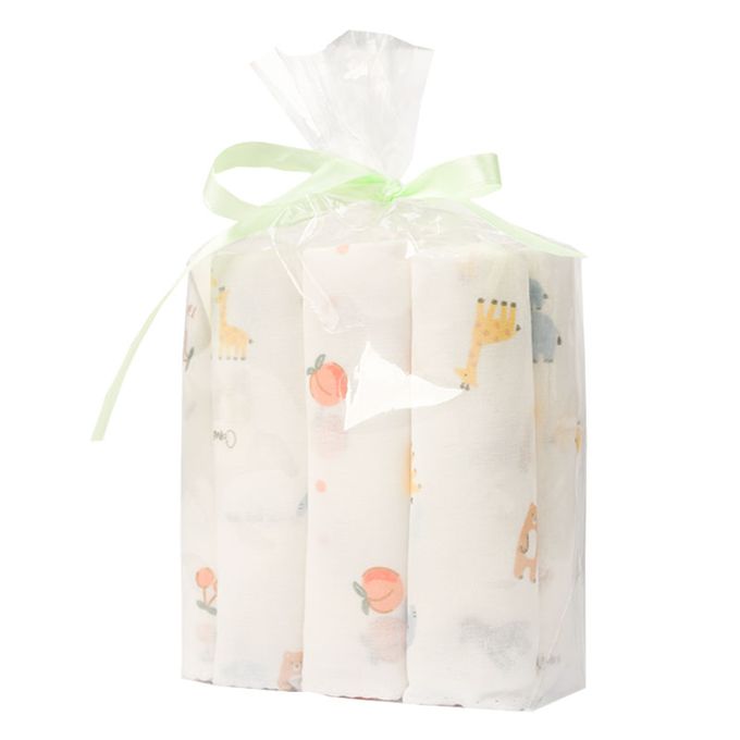 akachan honpo - 棉紗手帕20入-動物、水果-米白色 (23.5cm×23.5cm)