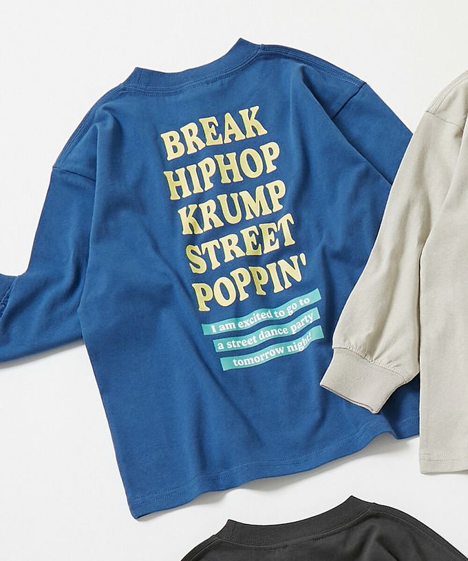 日本 devirock - 100%棉 定番印花寬版長袖上衣-PEACE-紫丁香