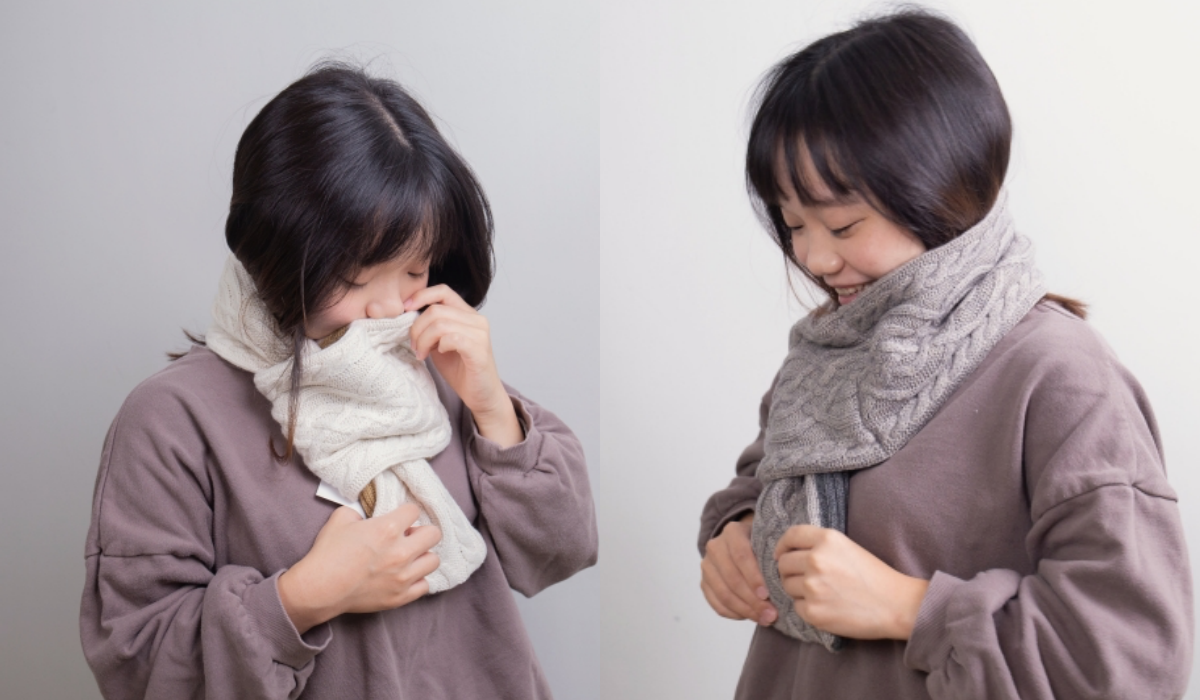 日本 AUBE - 30%羊毛混針織保暖圍巾-深灰