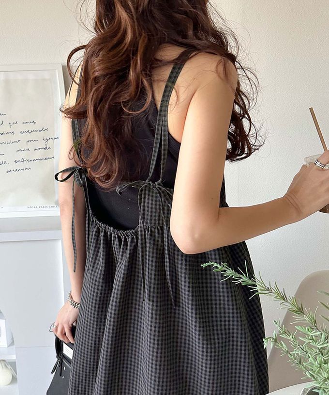 日本 Classical Elf - 成熟可愛感後綁帶吊帶洋裝-紋理-黑