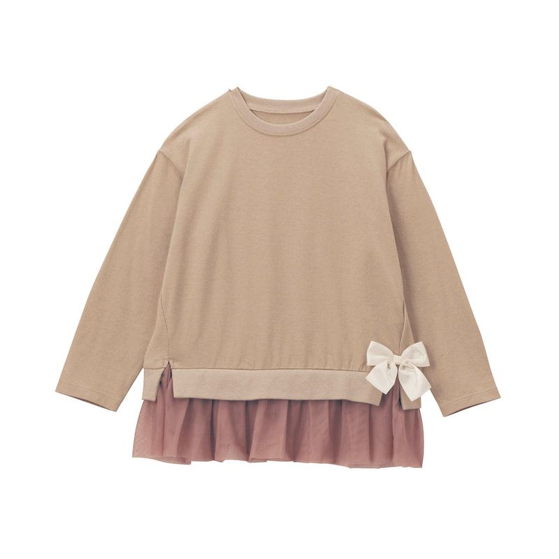 日本千趣會 - GITA 側邊蝴蝶結下擺薄紗長袖上衣-薰衣草紫