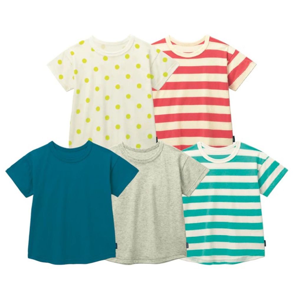 日本千趣會 - 超值T恤五件組(短袖)-條紋/點點/素色-紅藍綠色系