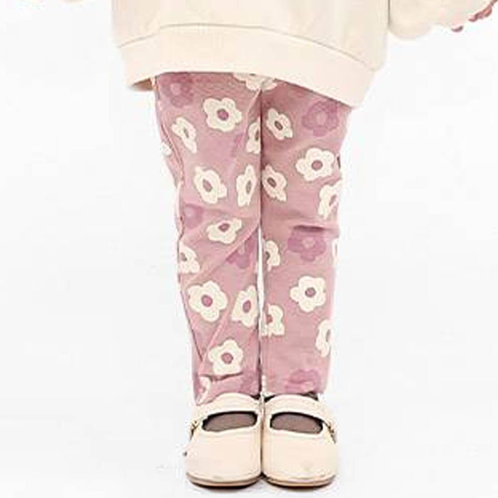 [推薦]超伸縮舒適彈力長褲-花朵-粉紅