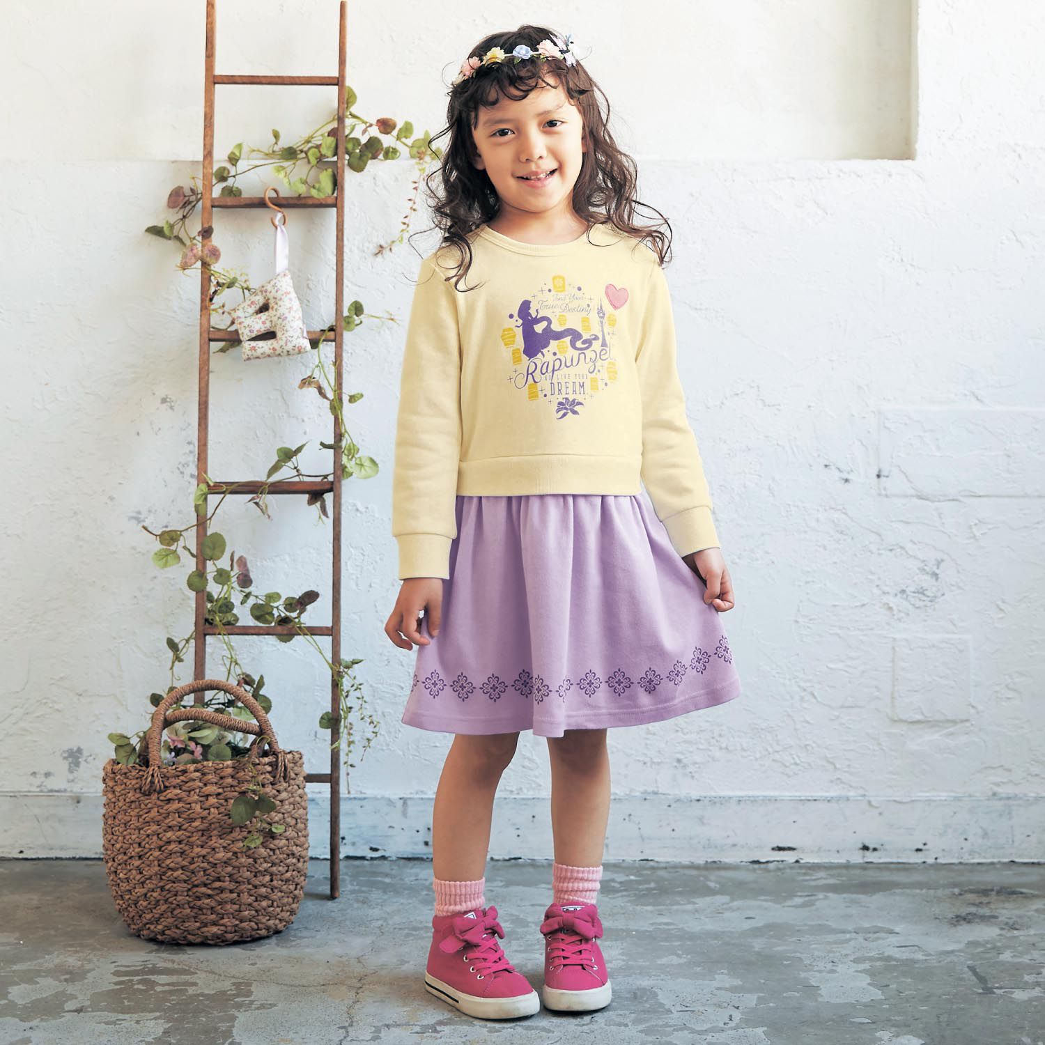 日本千趣會 - 迪士尼上下假兩件長袖洋裝-長髮公主-黃紫