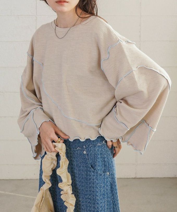 日本 Bab - 活力跳色感木耳邊大寬袖上衣-白x橘