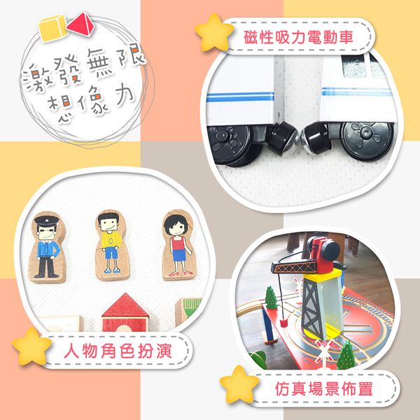 Kikimmy - 城市木製電動軌道車組(88件組)-100x52x25cm