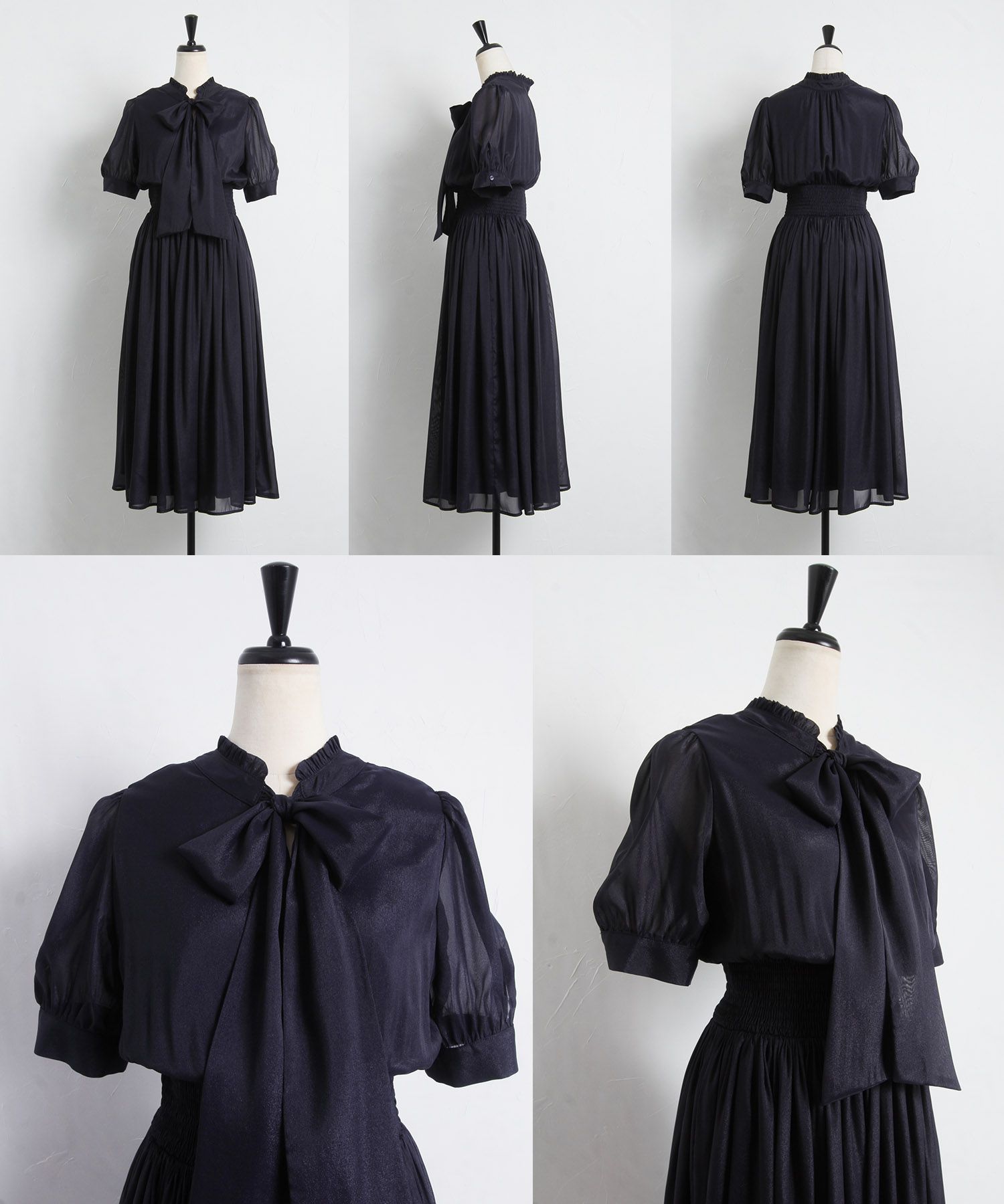 日本 tocco-closet - 2WAY甜美蝴蝶結雪紡洋裝-海軍藍