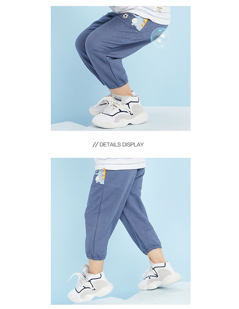 立體圖樣束口長褲/防蚊褲-恐龍踢足球-深藍色