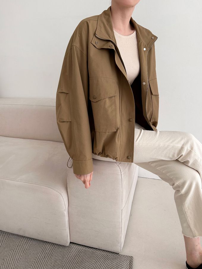 韓國女裝連線 - 秋季必備！短版風衣外套-深卡其 (FREE)
