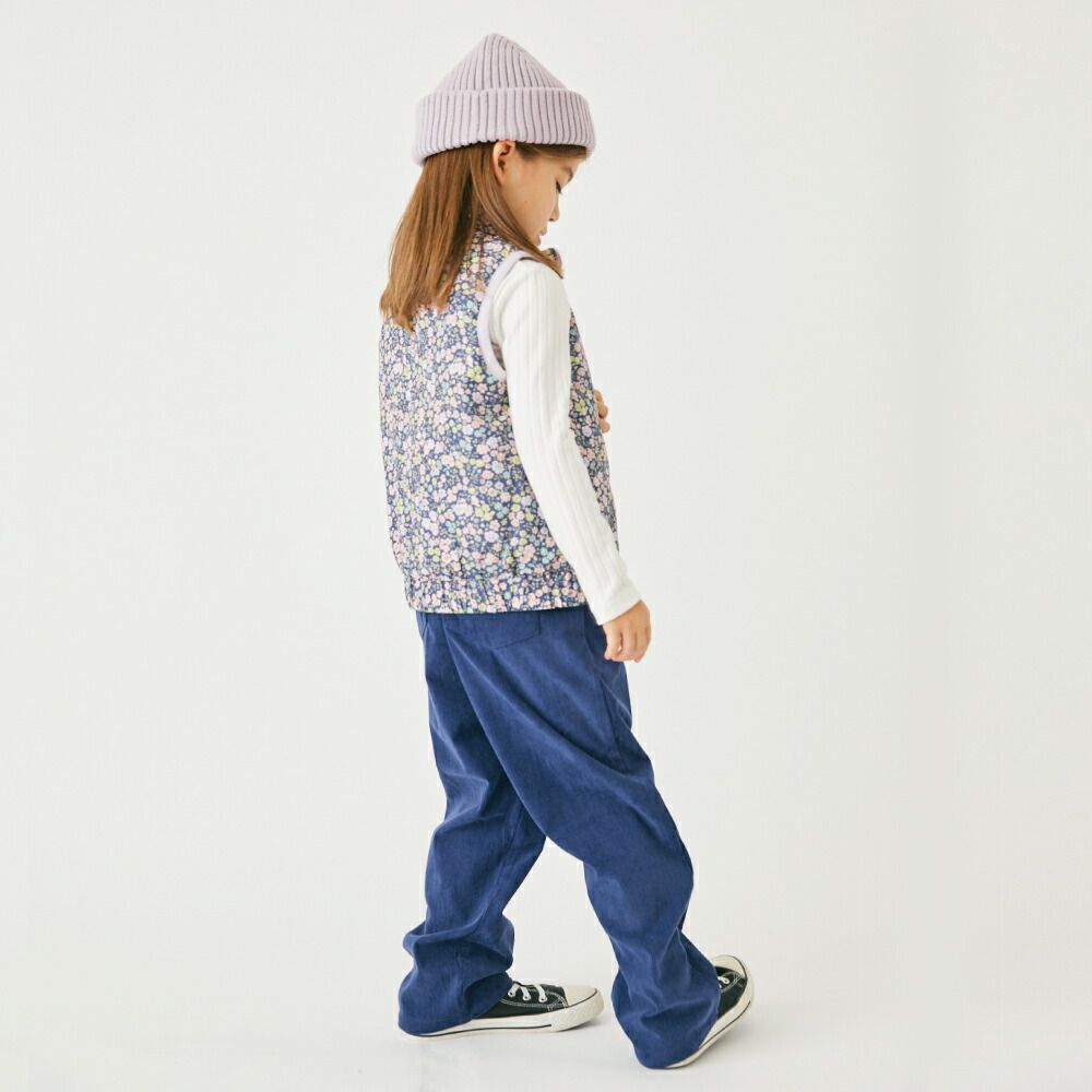 日本 evercloset - 雙面毛絨可愛花保暖背心-粉紅x米黃花