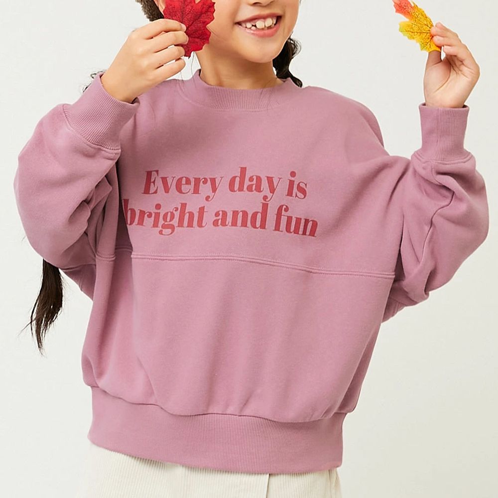 英文LOGO寬鬆感落肩長袖大學T-灰粉