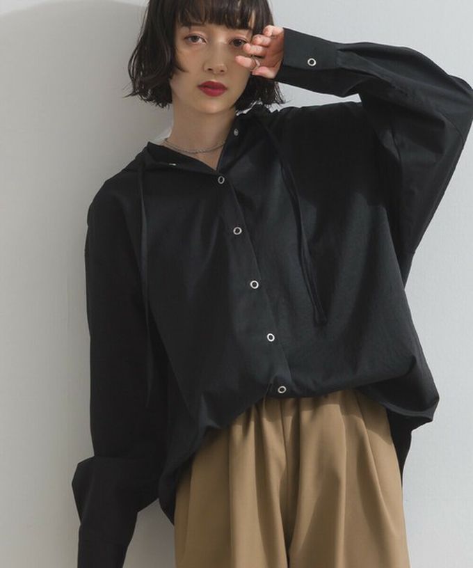 日本 ELENCARE DUE - 復古風磨毛寬版連帽長袖襯衫-咖啡