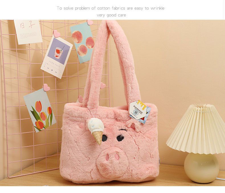 卡通毛茸茸單肩包/手提包-卡通人物毛怪-藍色 (35x11x26cm)