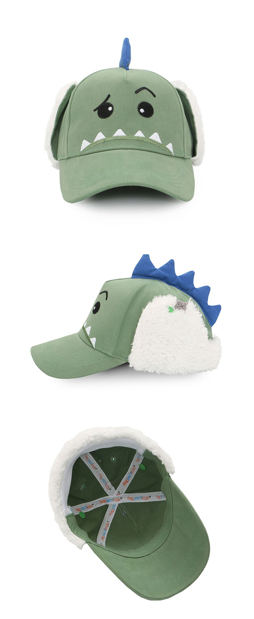 加拿大 flapjackkids - 3D造型遮耳棒球帽-恐龍 (4y-6y)
