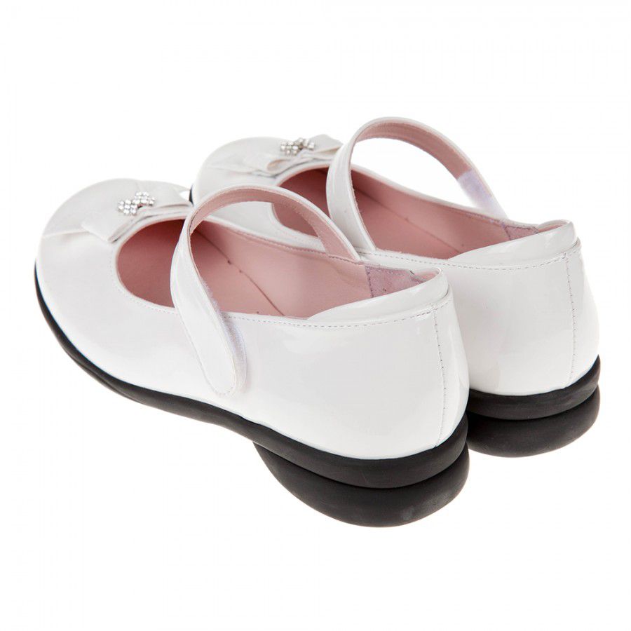 典雅淑女風格蝴蝶結鑽飾亮白色公主鞋學生鞋