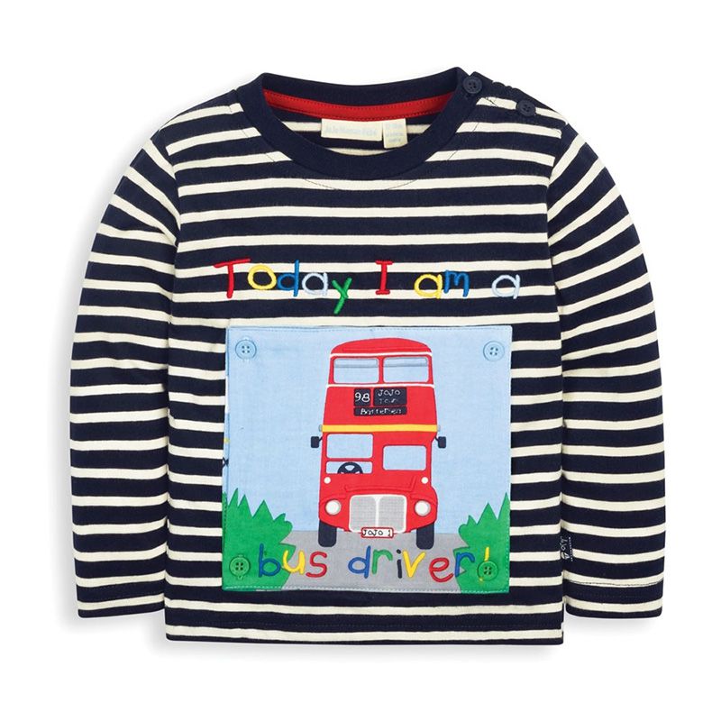 英國 JoJo Maman BeBe - 嬰幼兒100%純棉長袖上衣-紅巴士