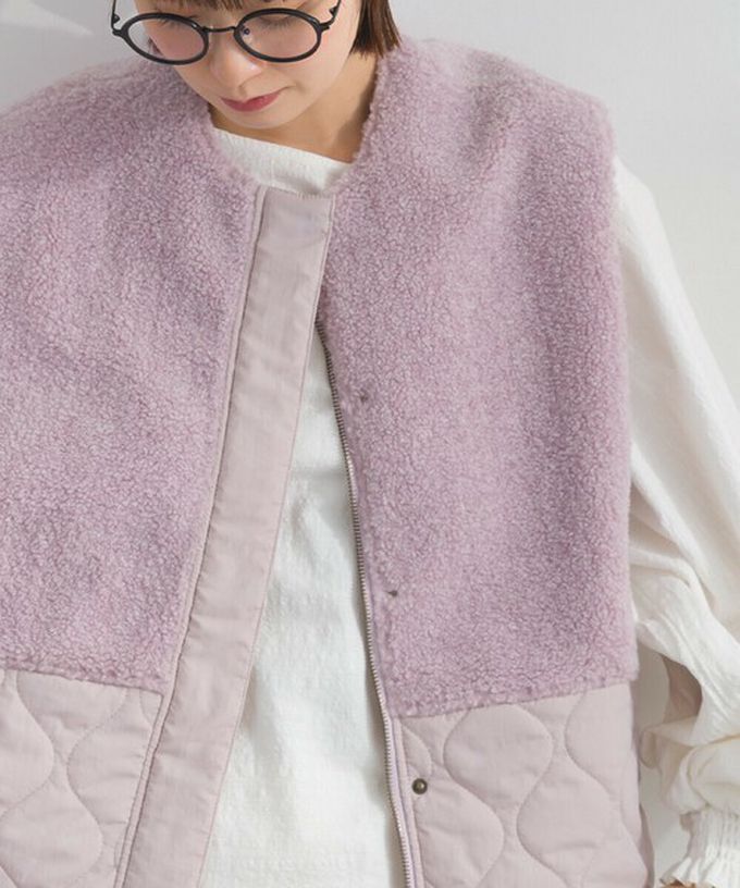 日本 Lupilien - 文青風異素材毛絨拼接保暖背心-炭灰