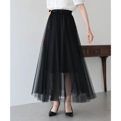 日本 BLUE EAST - 浪漫豐盈蝴蝶結綁帶薄紗裙-素色-黑