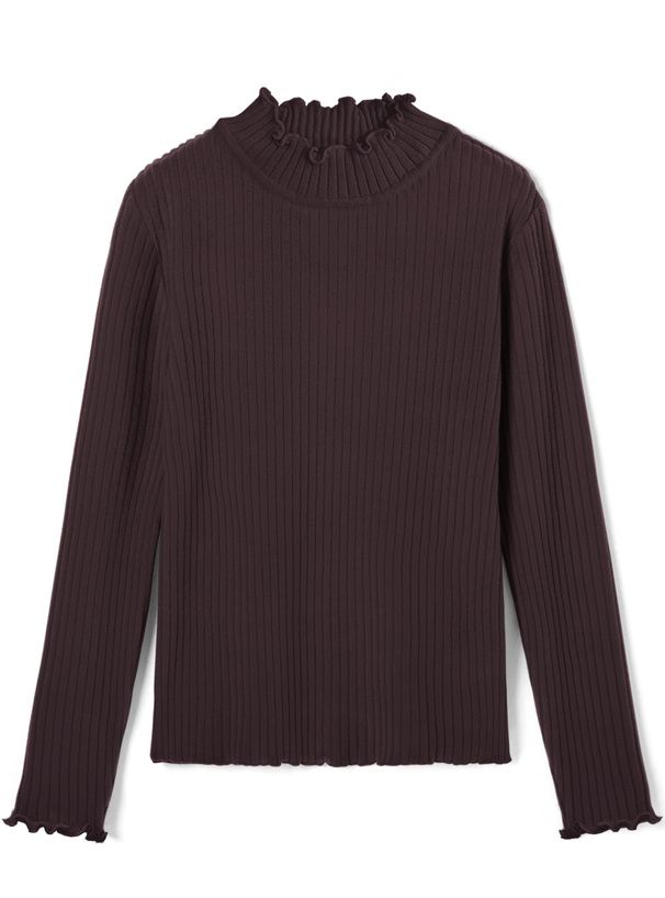 日本 GRL - 百搭木耳領羅紋長袖上衣-白