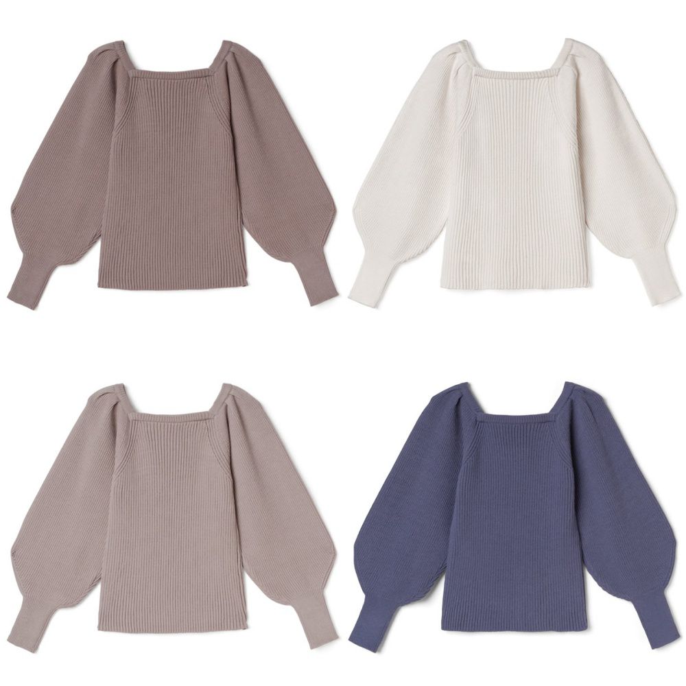 日本 GRL - 顯瘦大方領束袖針織上衣-杏