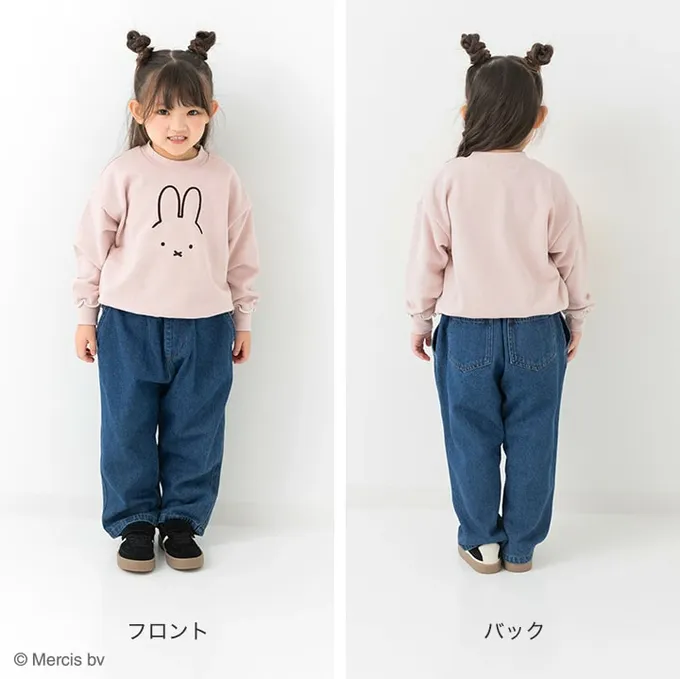 日本 Chil2 - 限量聯名 裏毛米飛兔印花大學長袖上衣-線條耳朵-米杏