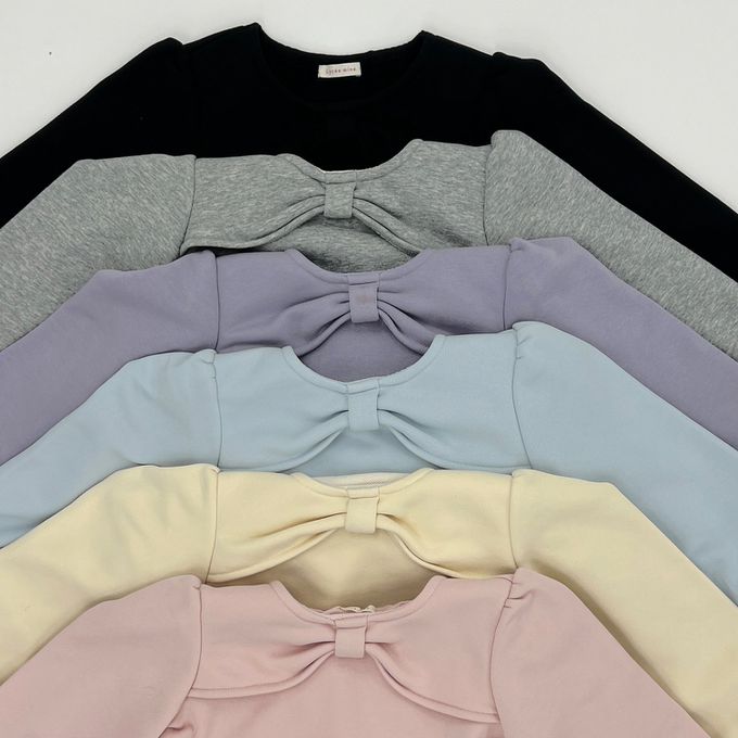 日本 Lycee mine - 胸前蝴蝶結領荷葉上衣-灰