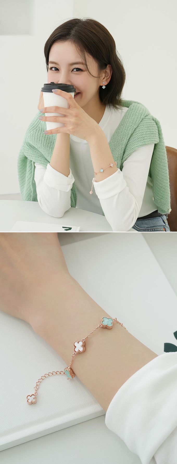 韓國 Soo&Soo - 雙面幸運草拋光手鏈-紫 (長度16cm)