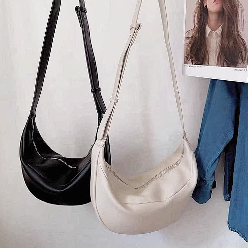 軟皮月亮包/側背包/大容量餃子包/馬丁斜挎包