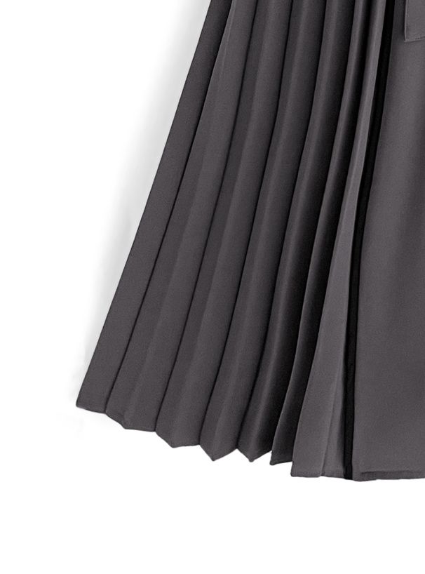 日本 GRL - 側面細百摺釦環搖曳長裙-灰