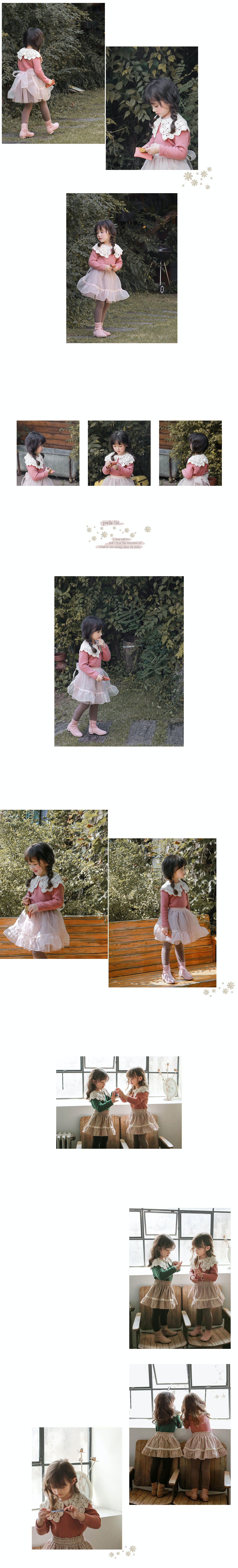 韓國 Puellaflo - 鏤空針織領上衣-玫瑰粉