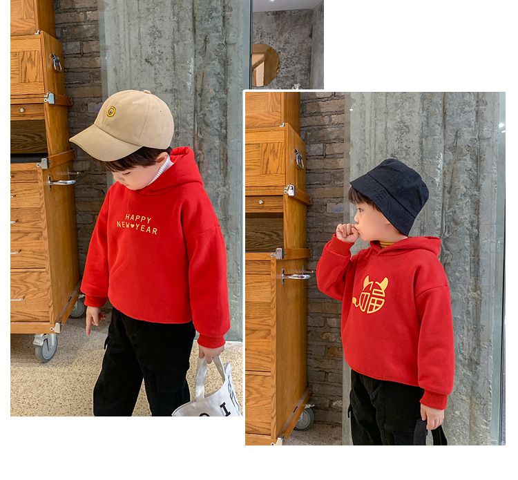 加絨喜氣洋洋連帽大學T-小惡魔福字