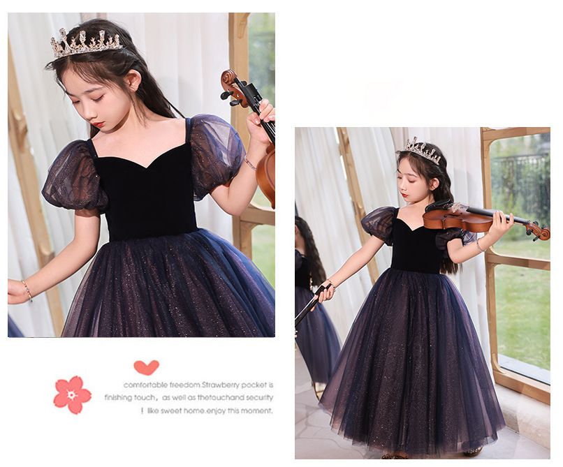 桃心領公主泡泡袖雙色網紗禮服-紫+粉