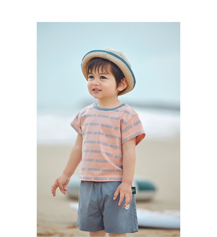 百搭休閒短袖套裝-英文字母-粉+藍