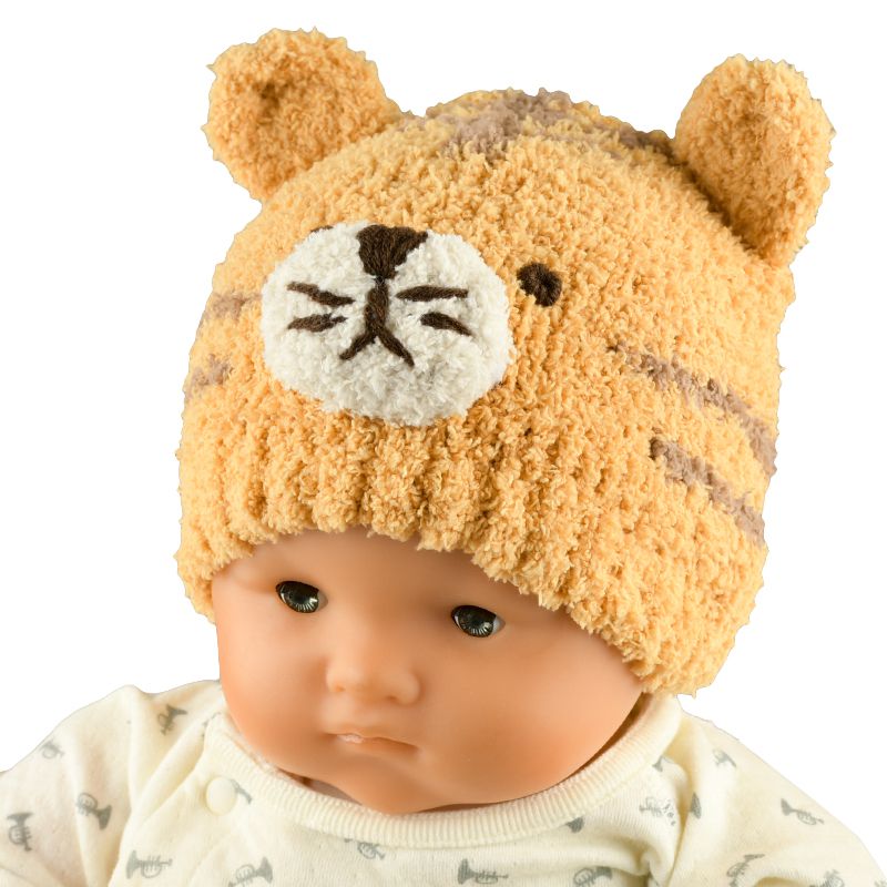 akachan honpo - 針織帽-毛茸茸動物-芥末黃色