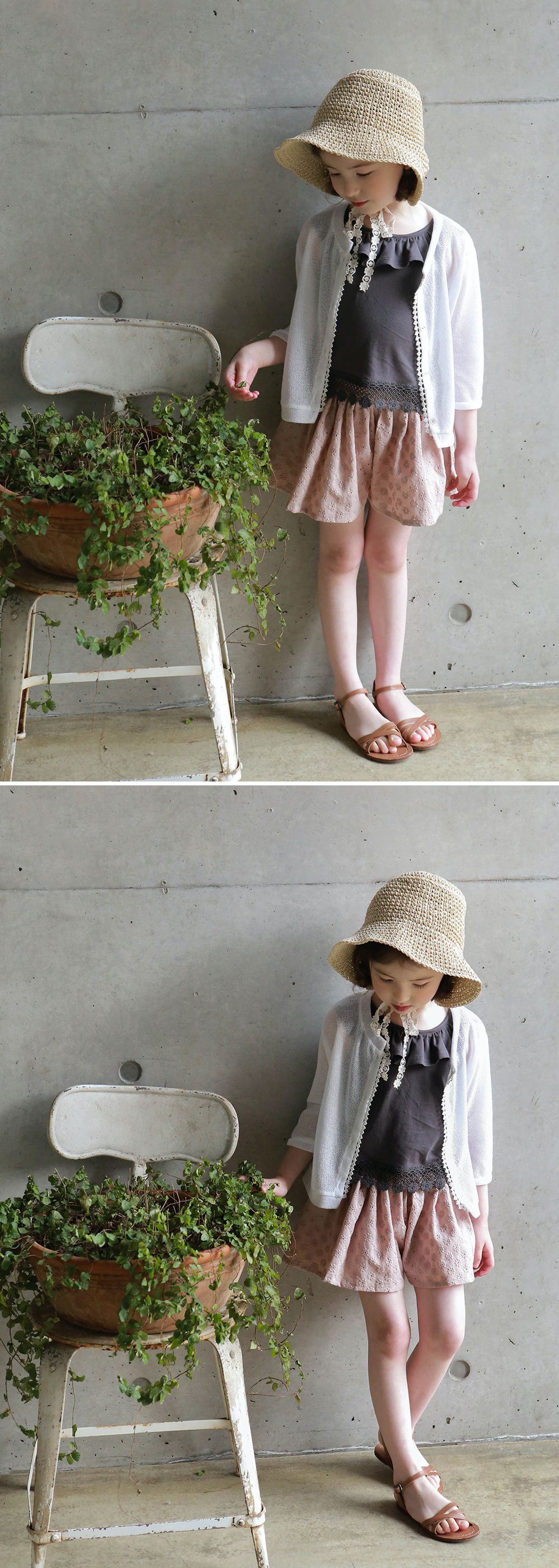 韓國 PuellaFLO - 刺繡後空花朵寬褲裙-藕粉